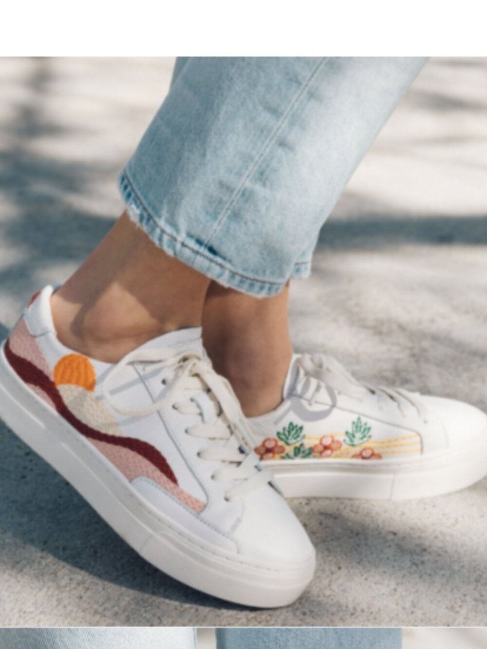 Soludos Embroidered Hawaiian Fauna Platform Leather Sneaker Sz 8